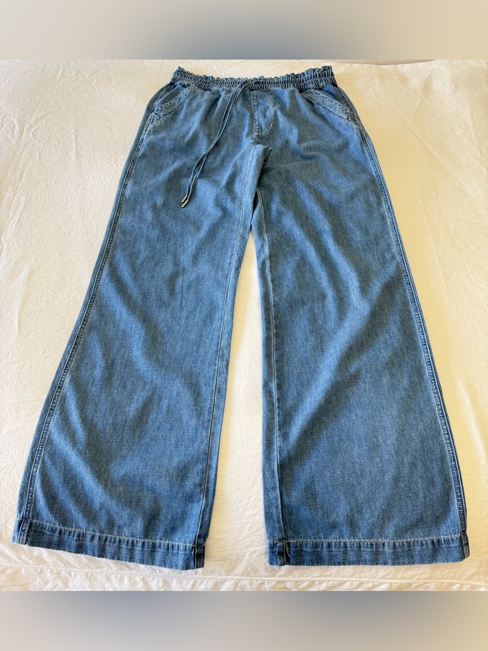 Veronica Beard | SZ 12 | Blue Dunford Wide Leg Pull On Drawstring Jeans Amethyst
